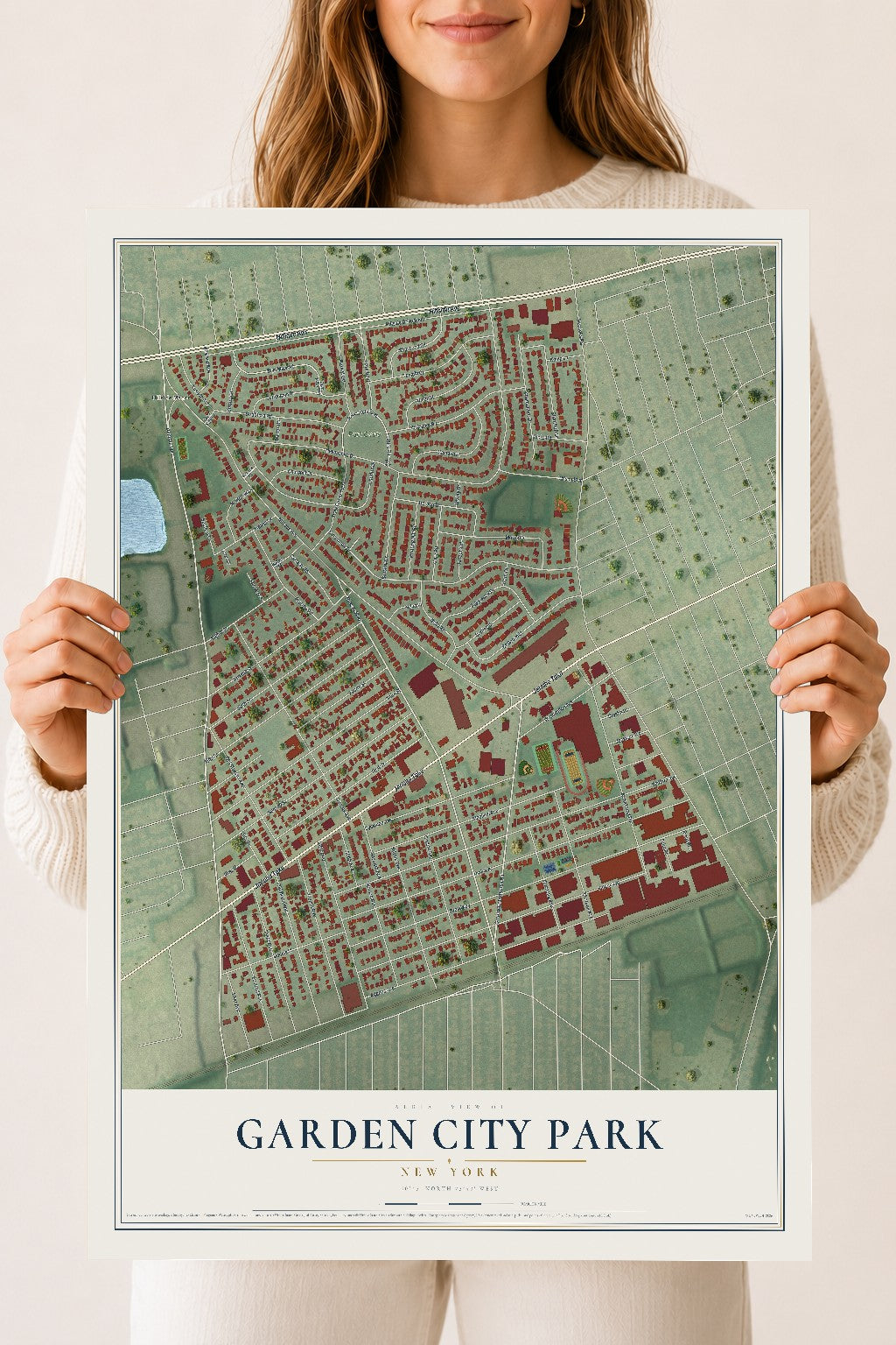 Garden City Park, New York map print, 18" x 24" Archival Matte Print mockup
