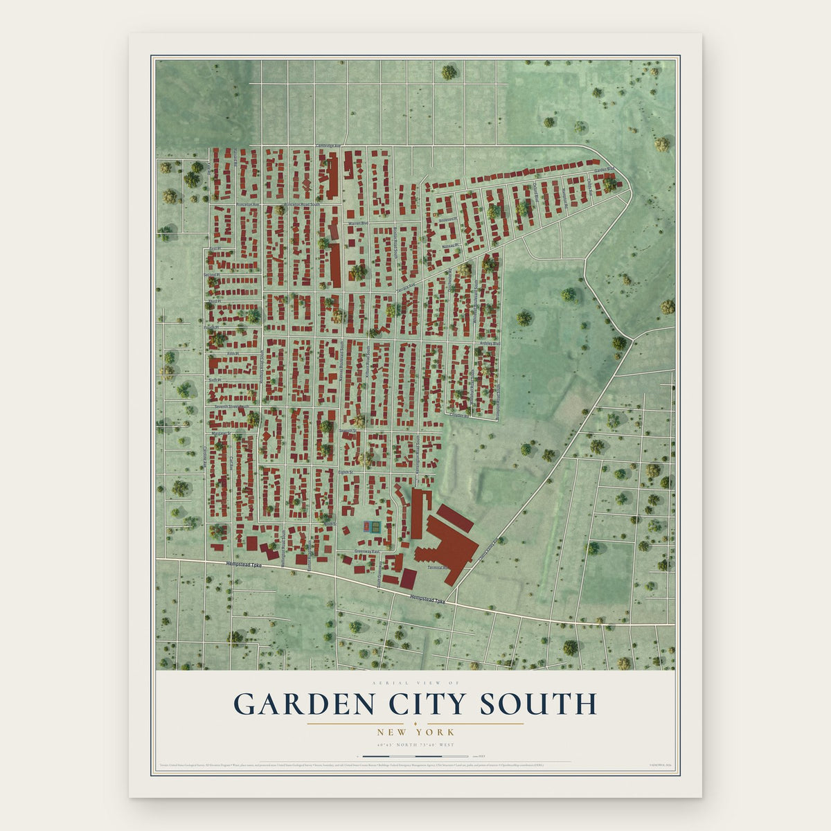 Garden City South, New York map print, the full design
