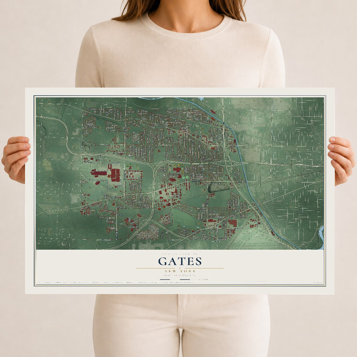 Gates, New York map print, 12" x 18" Archival Matte Print mockup