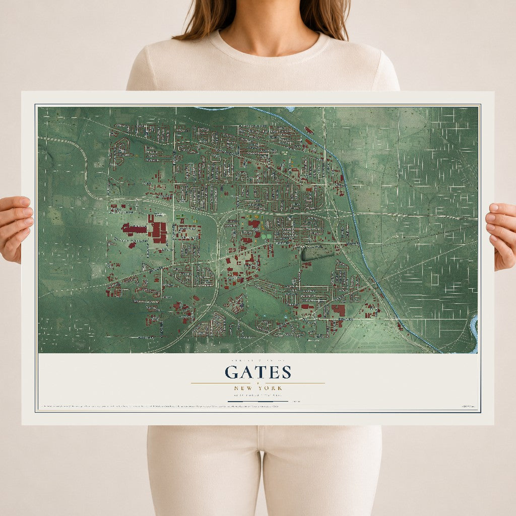 Gates, New York map print, 18" x 24" Archival Matte Print mockup