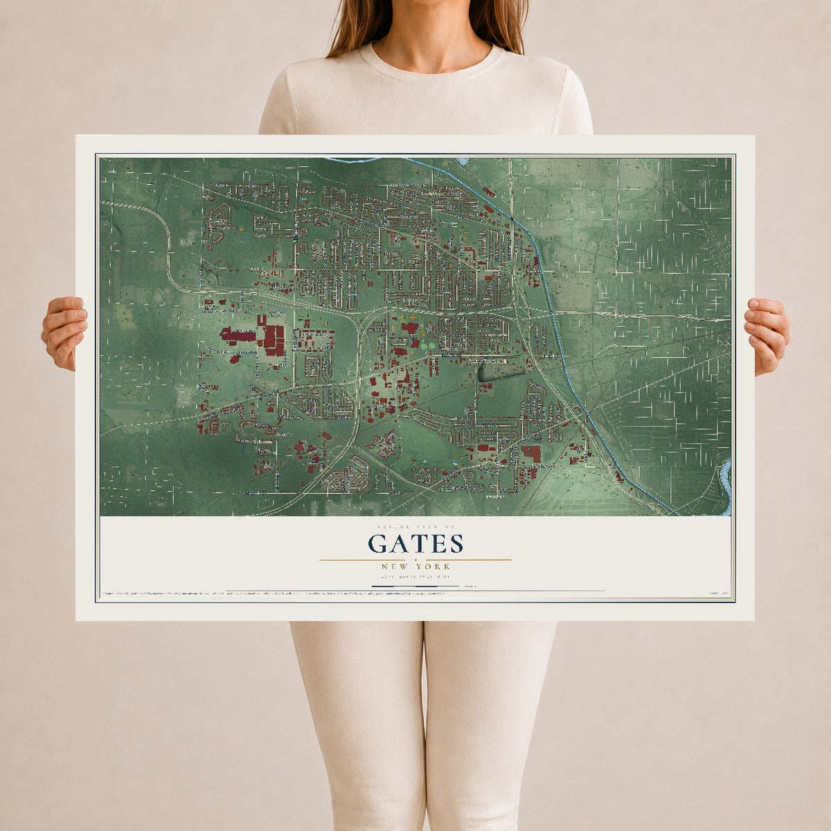 Gates, New York map print, 24" x 36" Archival Matte Print mockup