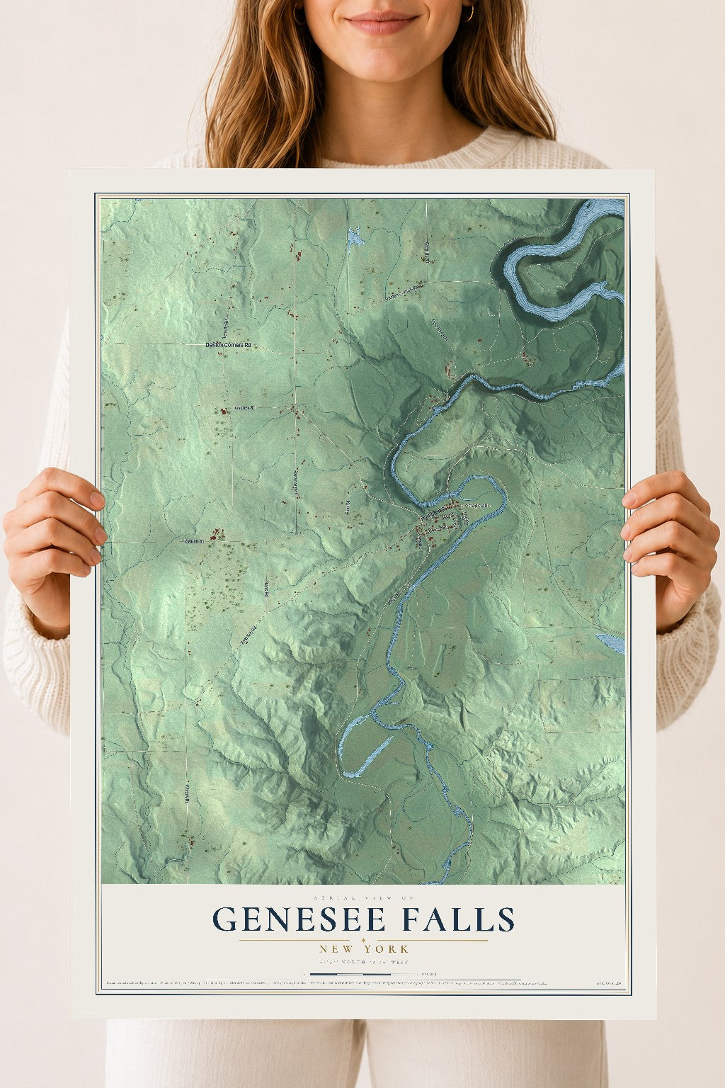 Genesee Falls, New York map print, 18" x 24" Archival Matte Print mockup