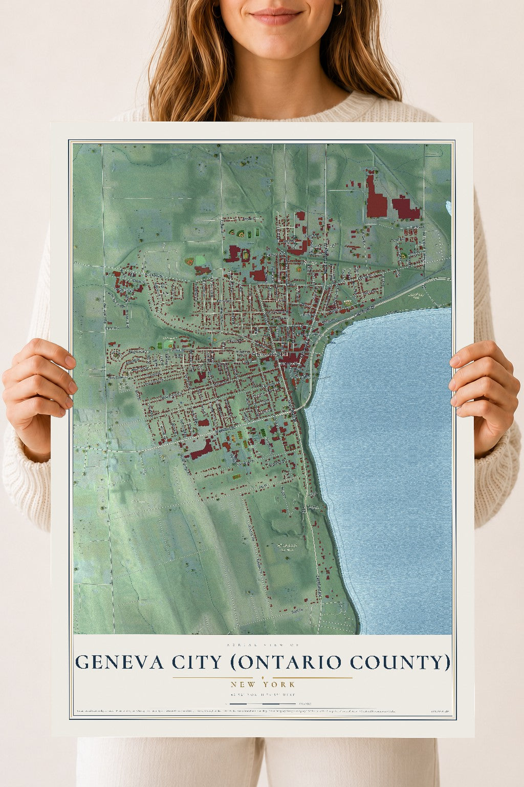 Geneva City (Ontario County), New York map print, 18" x 24" Archival Matte Print mockup