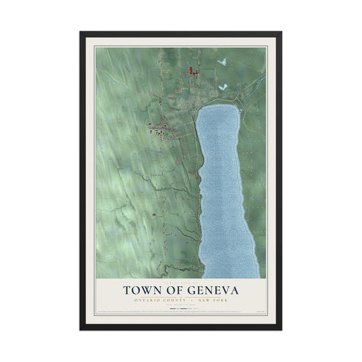Map of the Town of Geneva, Ontario County, New York, 12 x 18 inch print in a black wood frame