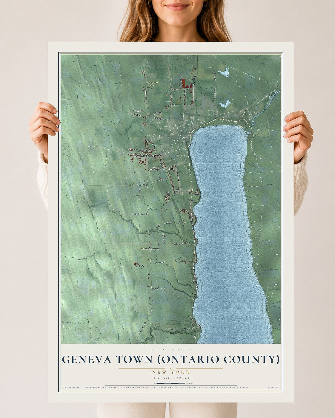 Geneva Town (Ontario County), New York map print, 24" x 36" Archival Matte Print mockup