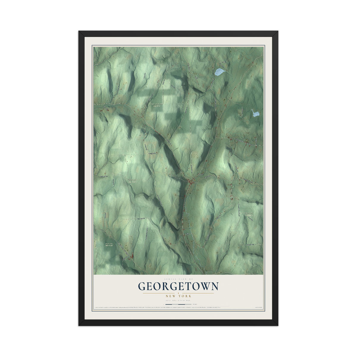 Georgetown, New York map print, 12" x 18" W/ Black Ayous Wood Frame mockup