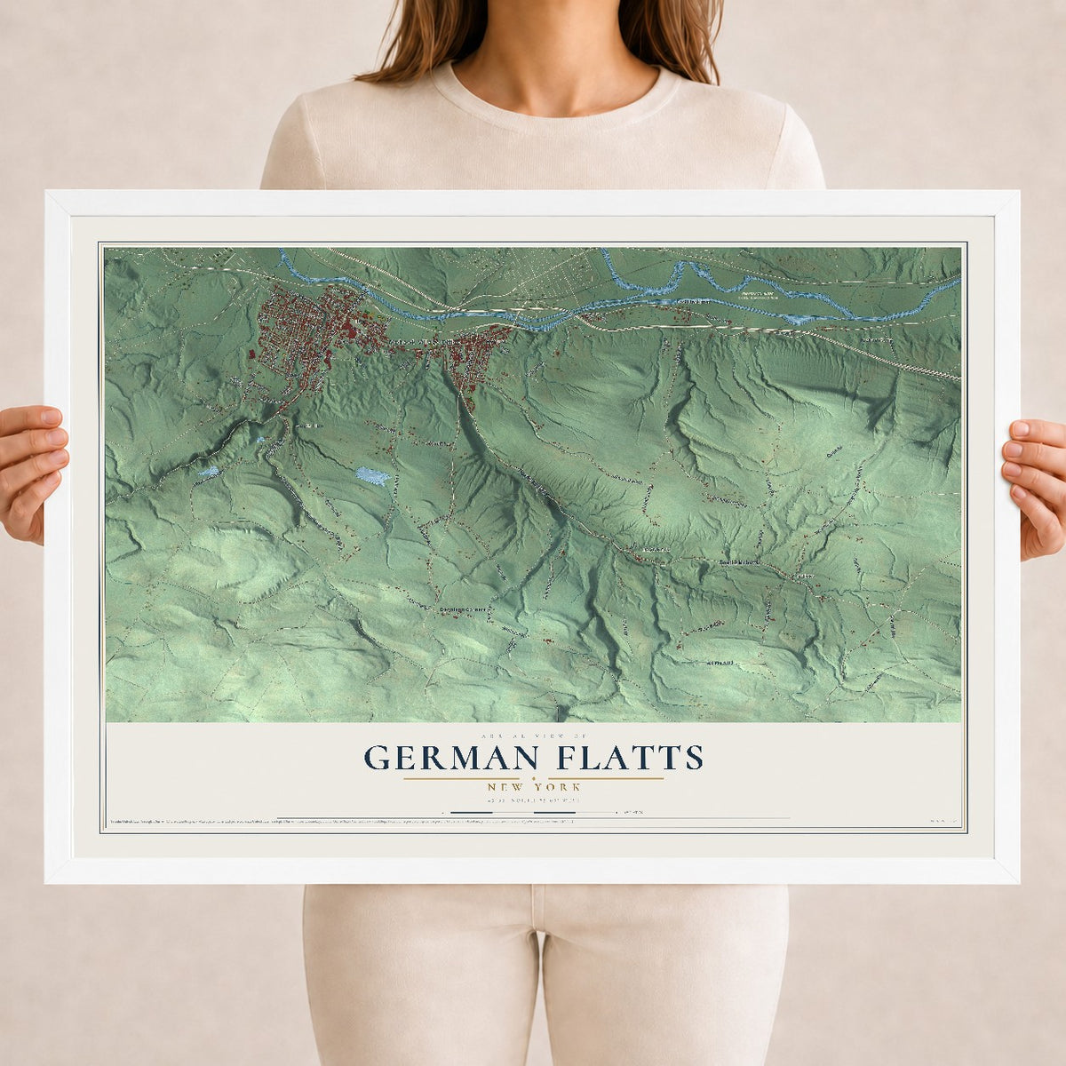 German Flatts, New York map print, 18" x 24" W/ White Ayous Wood Frame mockup