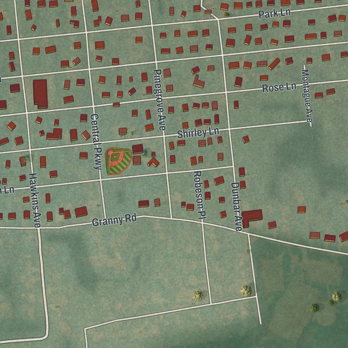 Close-up of the map of Gordon Heights, New York print showing street and building detail