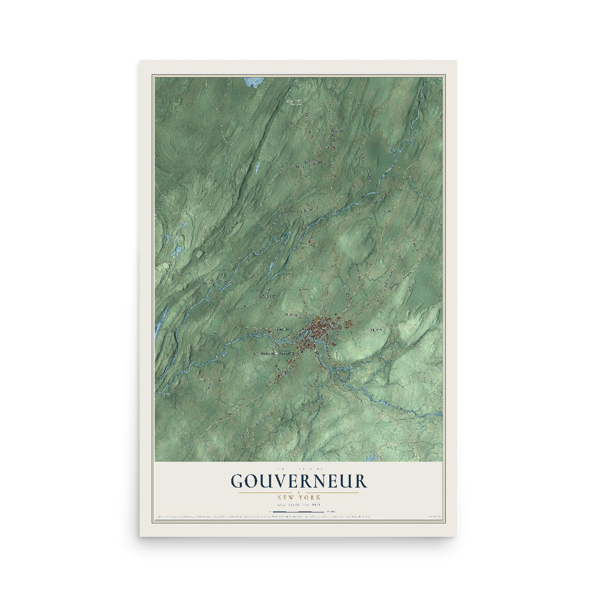 Gouverneur, New York map print, 12" x 18" Archival Matte Print mockup