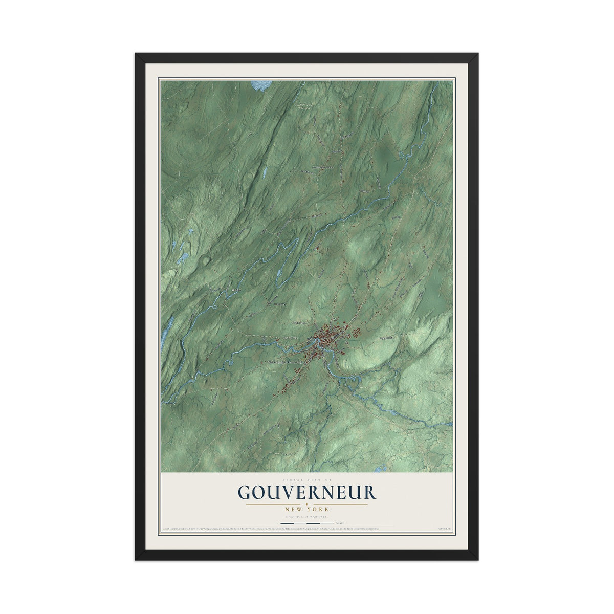 Gouverneur, New York map print, 12" x 18" W/ Black Ayous Wood Frame mockup