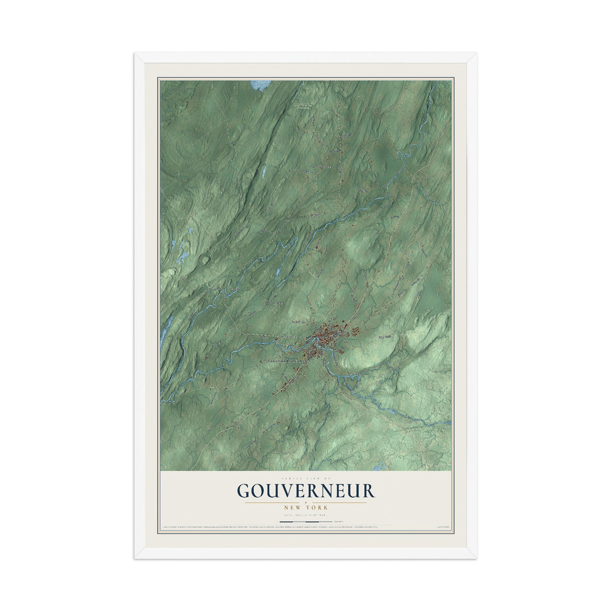 Gouverneur, New York map print, 12" x 18" W/ White Ayous Wood Frame mockup