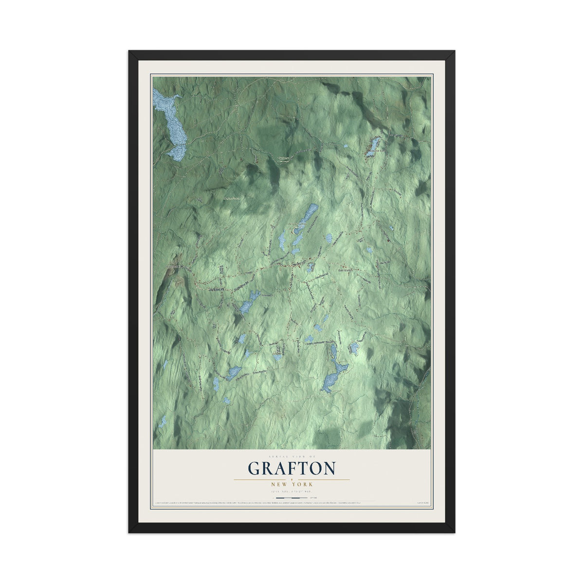 Grafton, New York map print, 12" x 18" W/ Black Ayous Wood Frame mockup