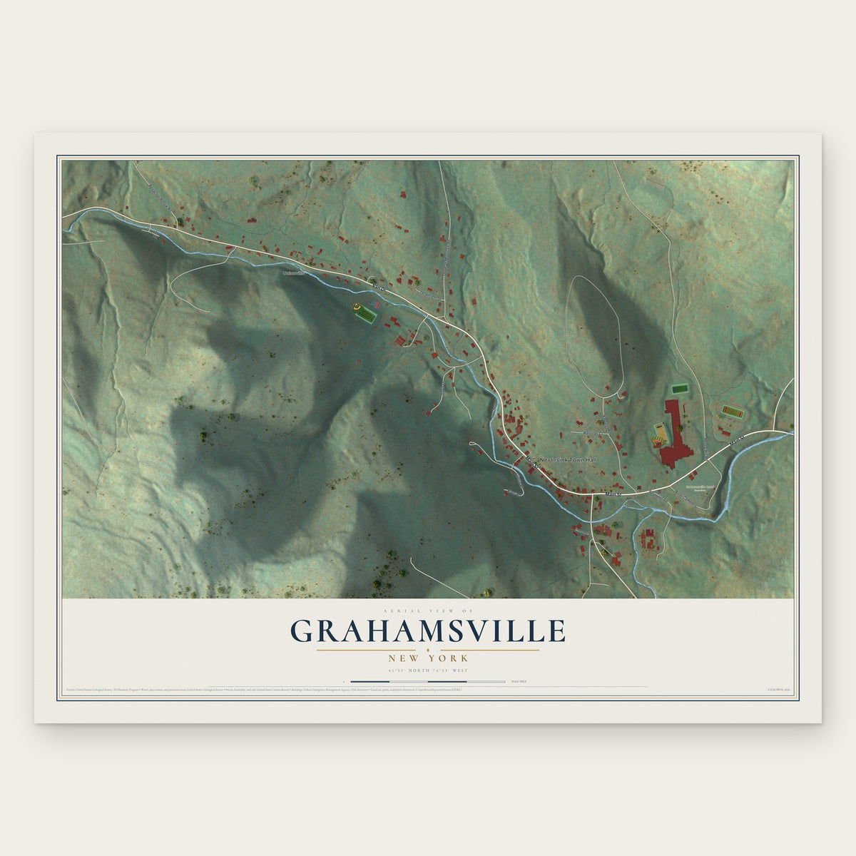 Grahamsville, New York map print, the full design