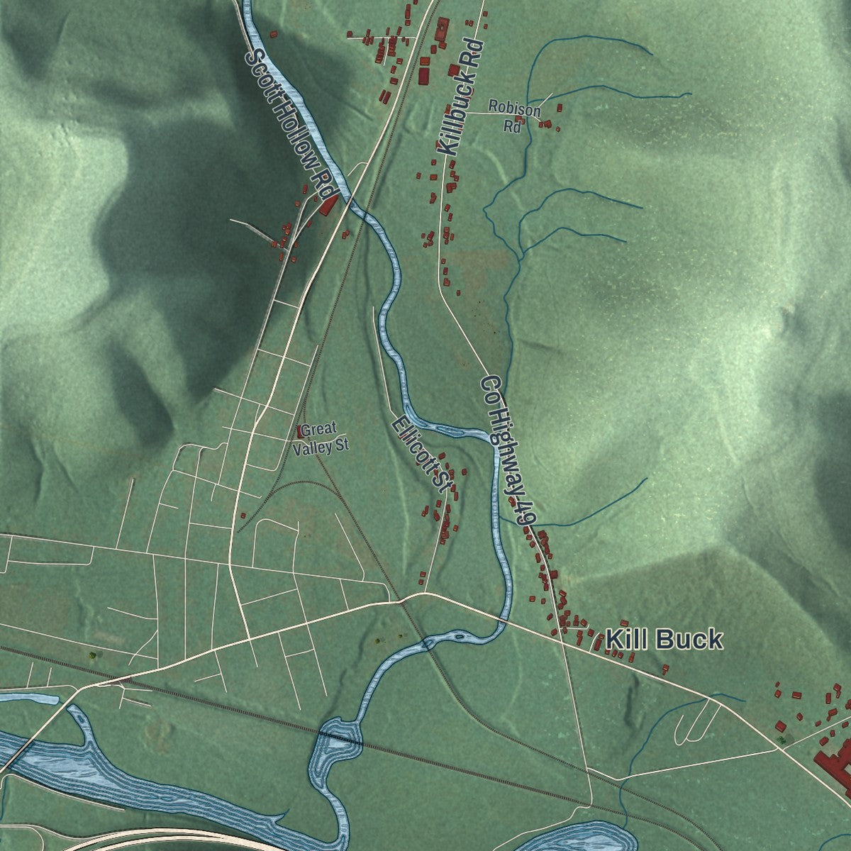 Close-up 2 of the Great Valley, New York map artwork