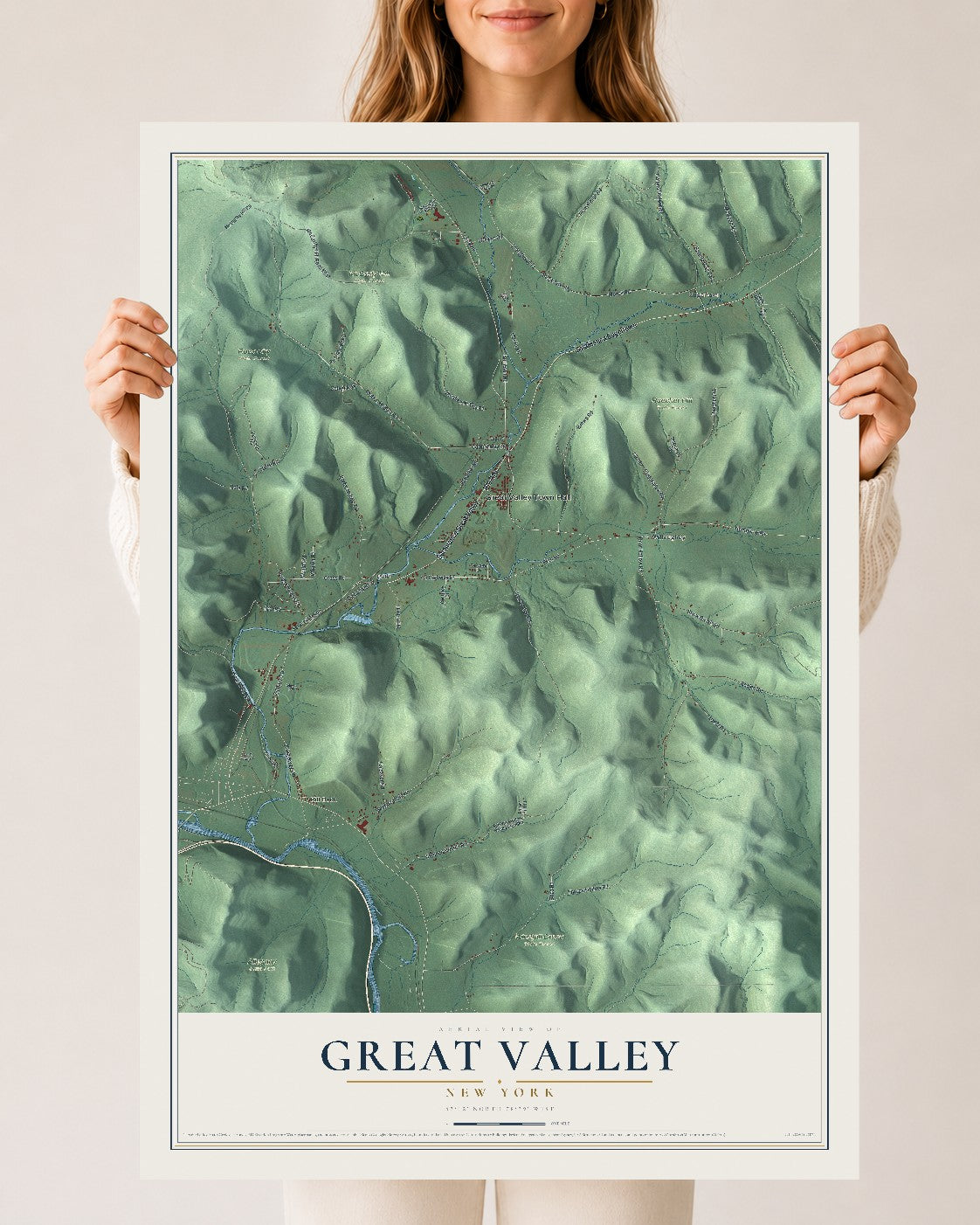 Great Valley, New York map print, 24" x 36" Archival Matte Print mockup