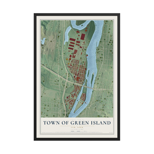 Map of the Town of Green Island, New York, 12 x 18 inch print in a black wood frame
