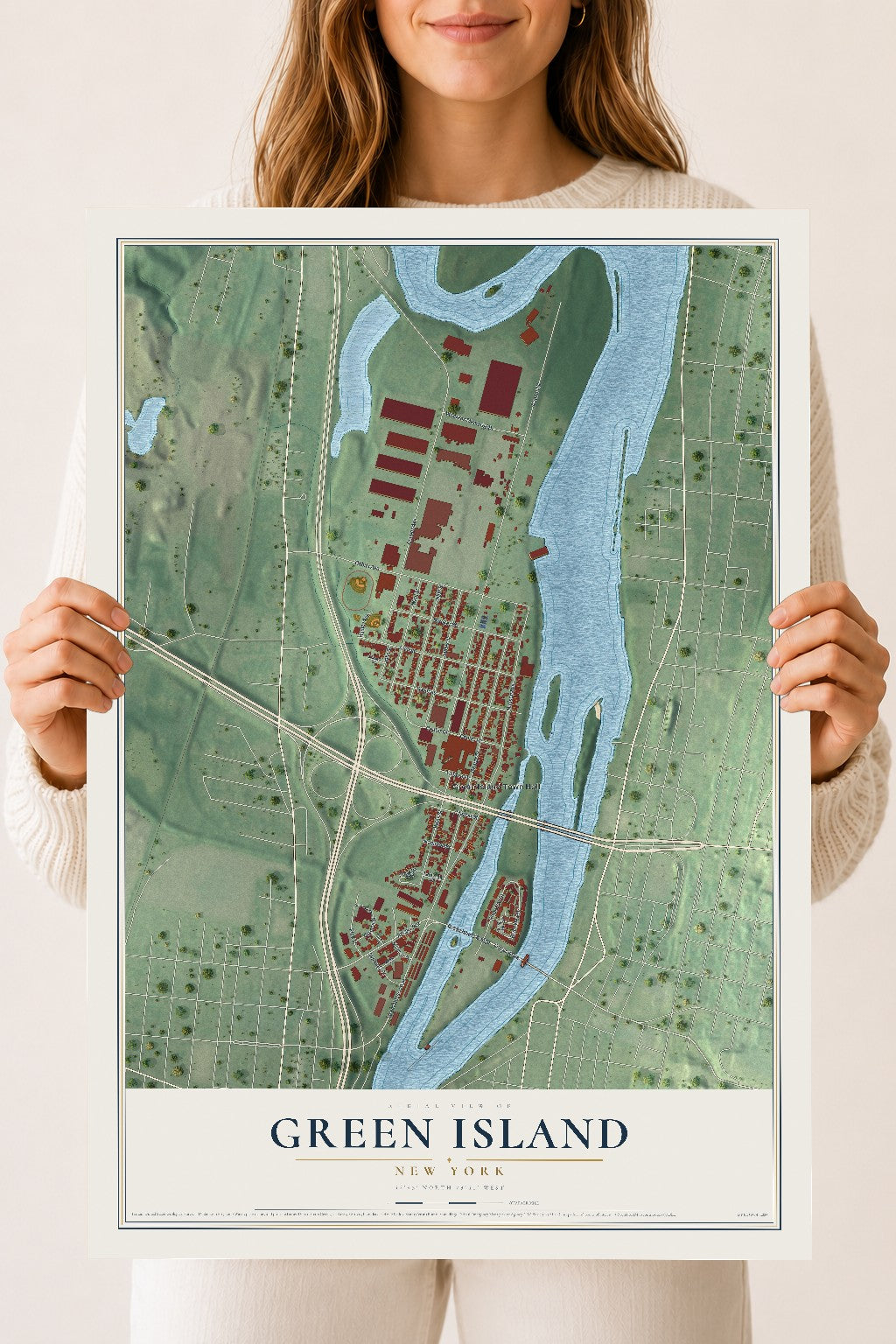 Green Island, New York map print, 18" x 24" Archival Matte Print mockup
