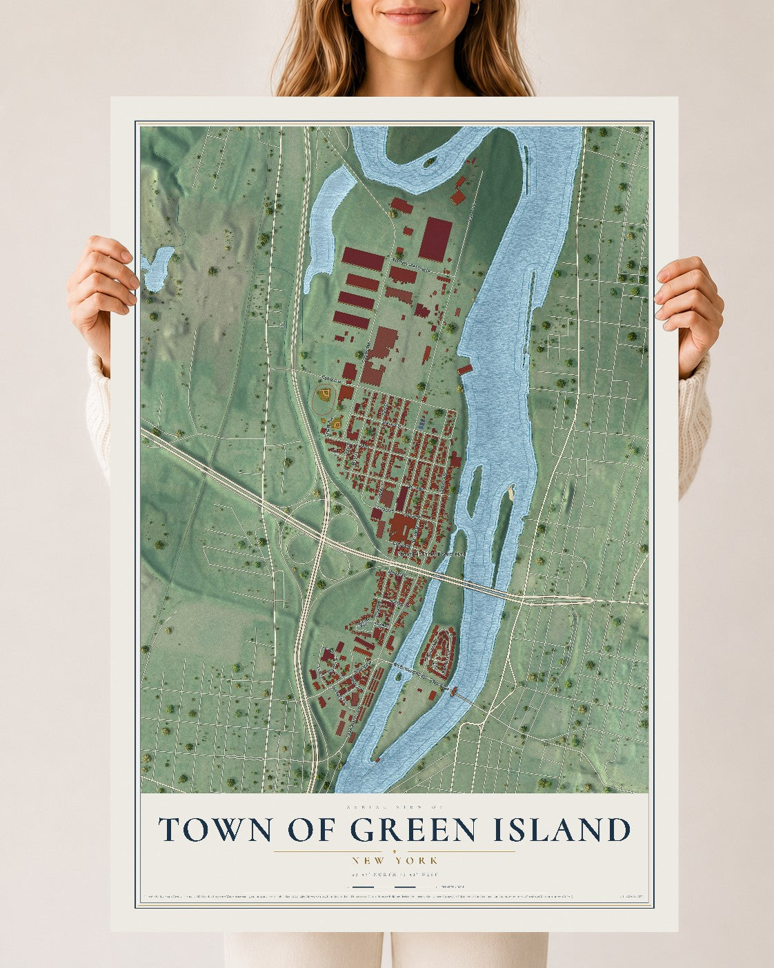 Map of the Town of Green Island, New York, 24 x 36 inch unframed archival matte print