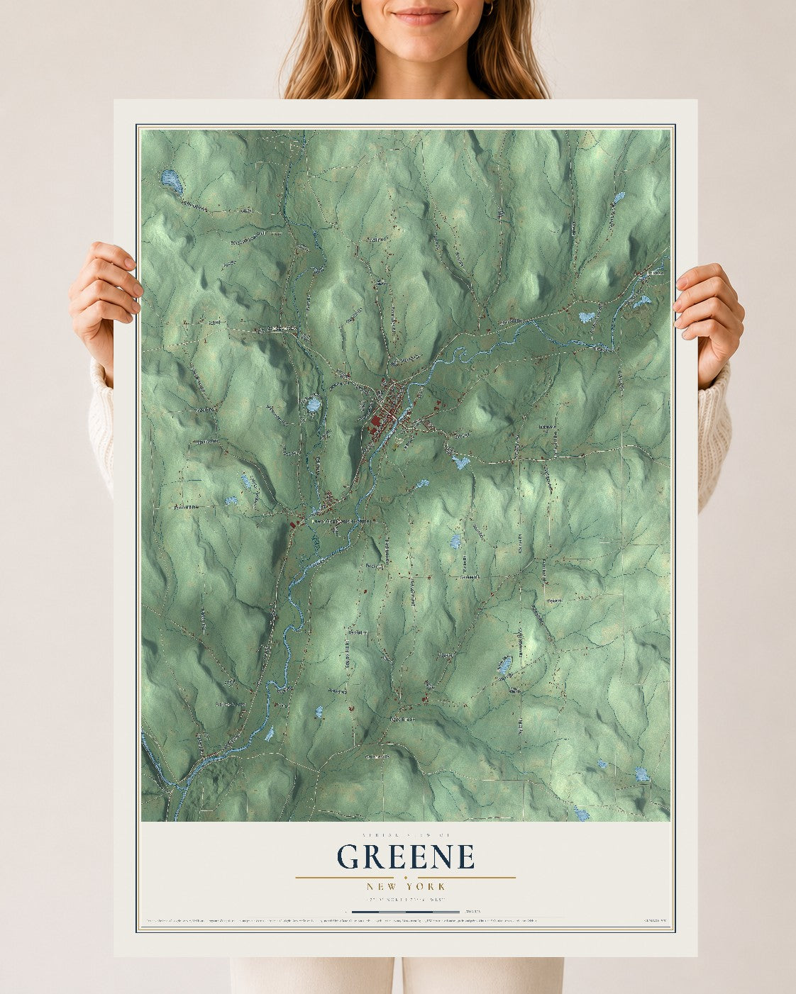 Greene, New York map print, 24" x 36" Archival Matte Print mockup