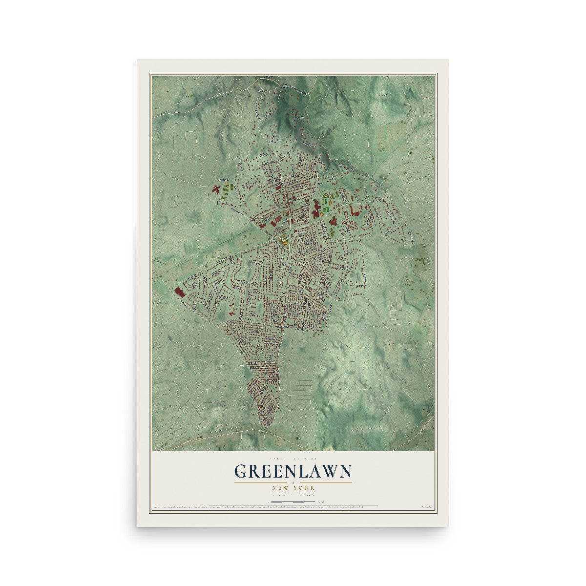 Greenlawn, New York map print, 12" x 18" Archival Matte Print mockup