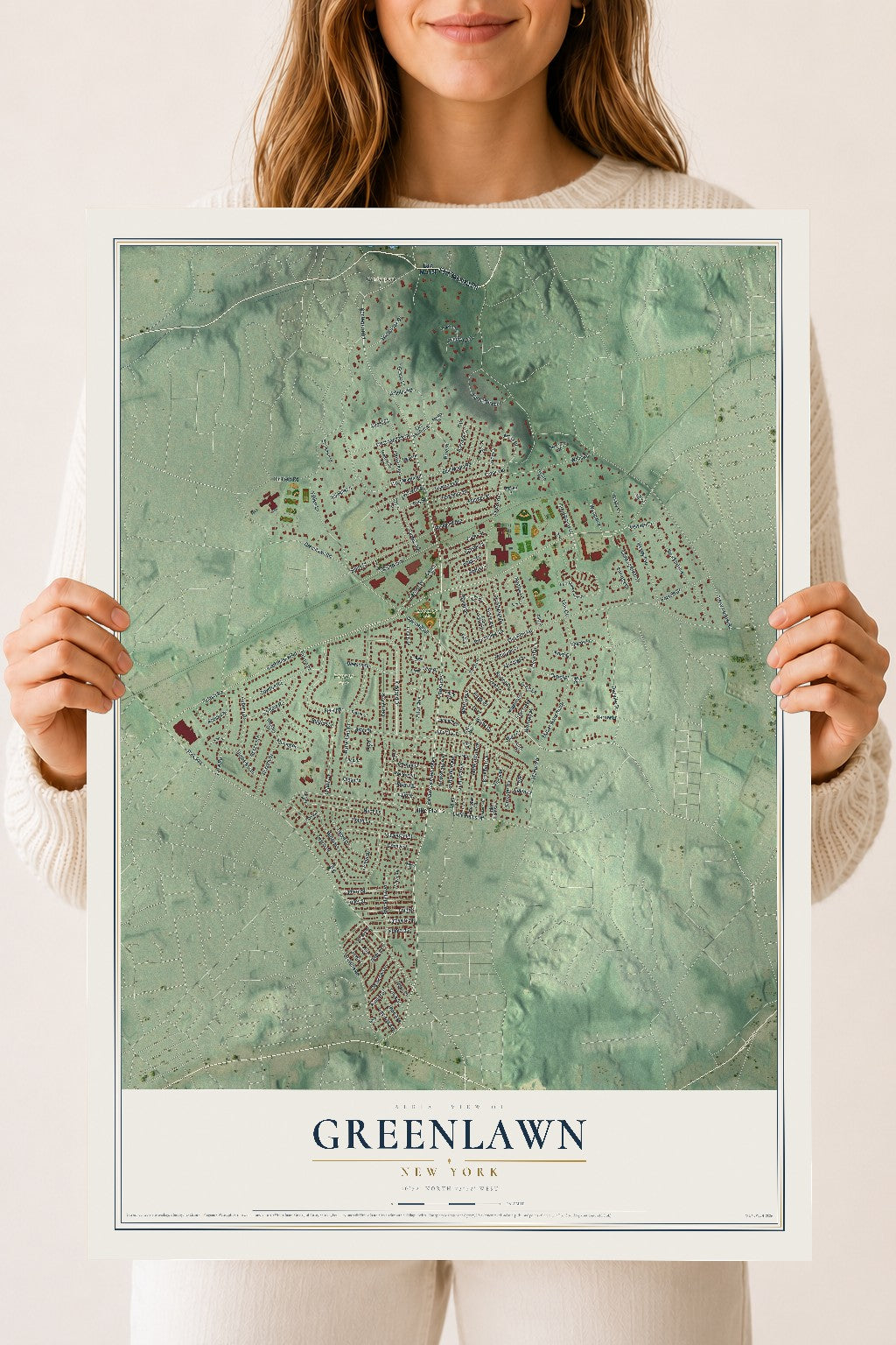 Greenlawn, New York map print, 18" x 24" Archival Matte Print mockup