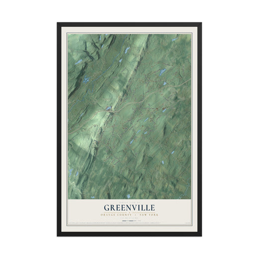 Map of Greenville, Orange County, New York, 12 x 18 inch print in a black wood frame