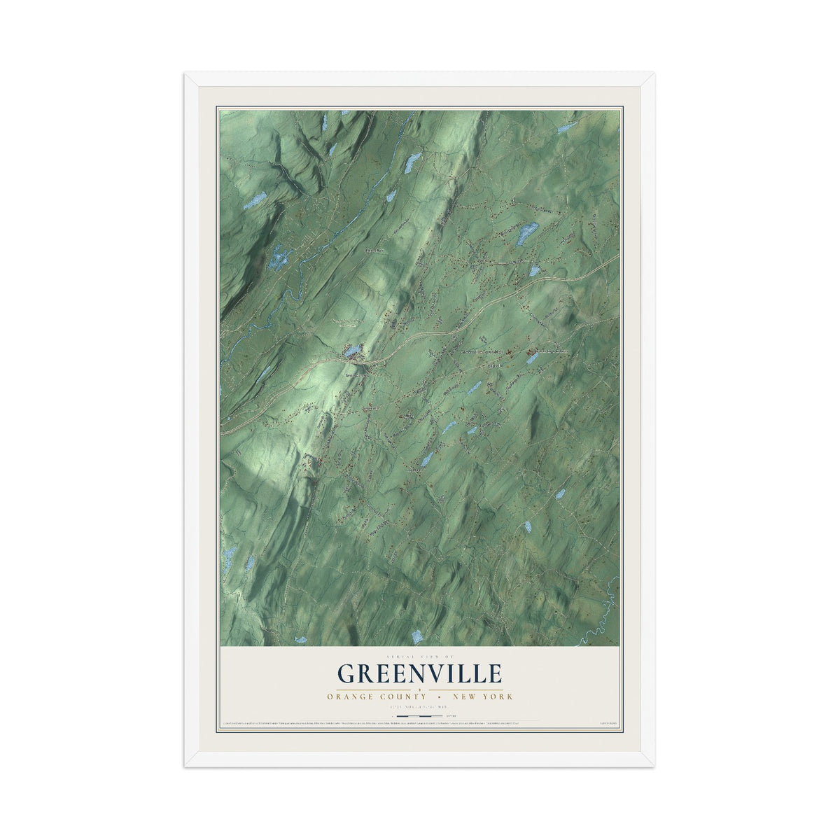 Map of Greenville, Orange County, New York, 12 x 18 inch print in a white wood frame