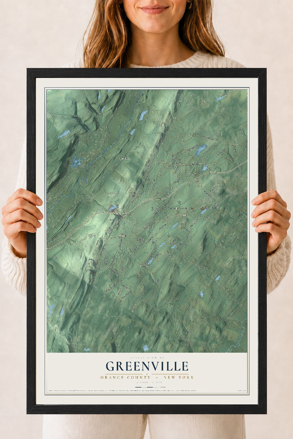 Map of Greenville, Orange County, New York, 18 x 24 inch print in a black wood frame