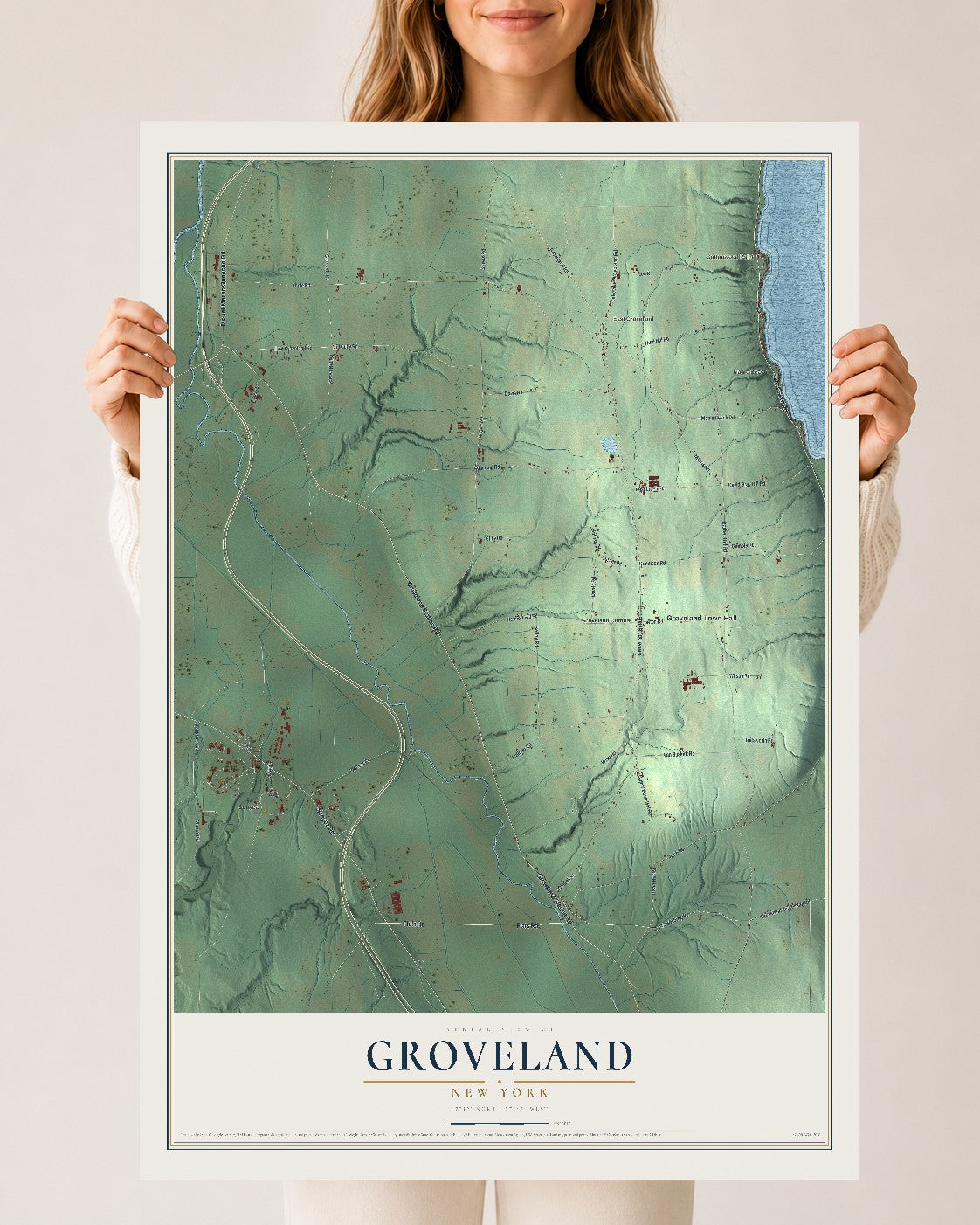 Groveland, New York map print, 24" x 36" Archival Matte Print mockup