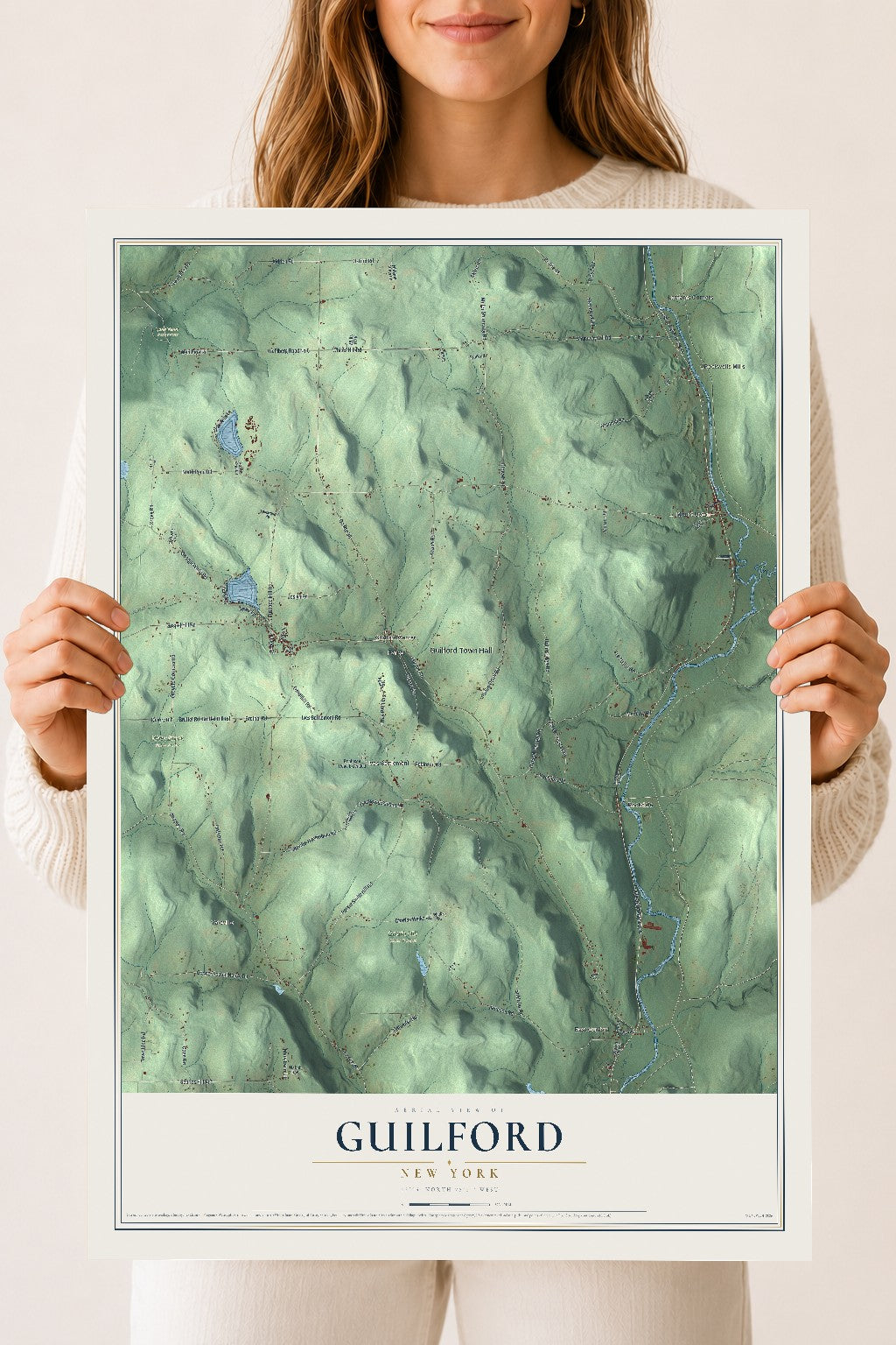 Guilford, New York map print, 18" x 24" Archival Matte Print mockup