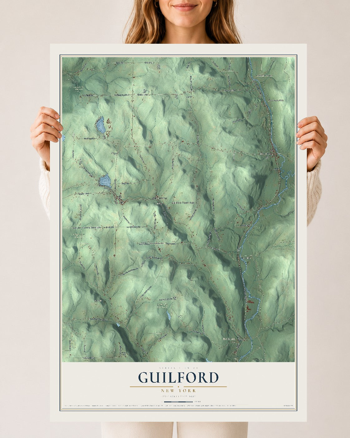 Guilford, New York map print, 24" x 36" Archival Matte Print mockup