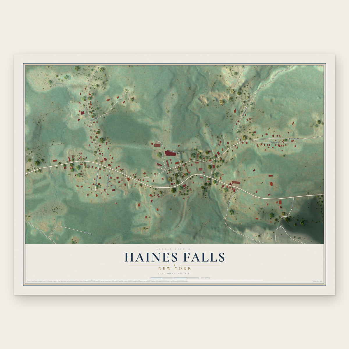 Haines Falls, New York map print, the full design