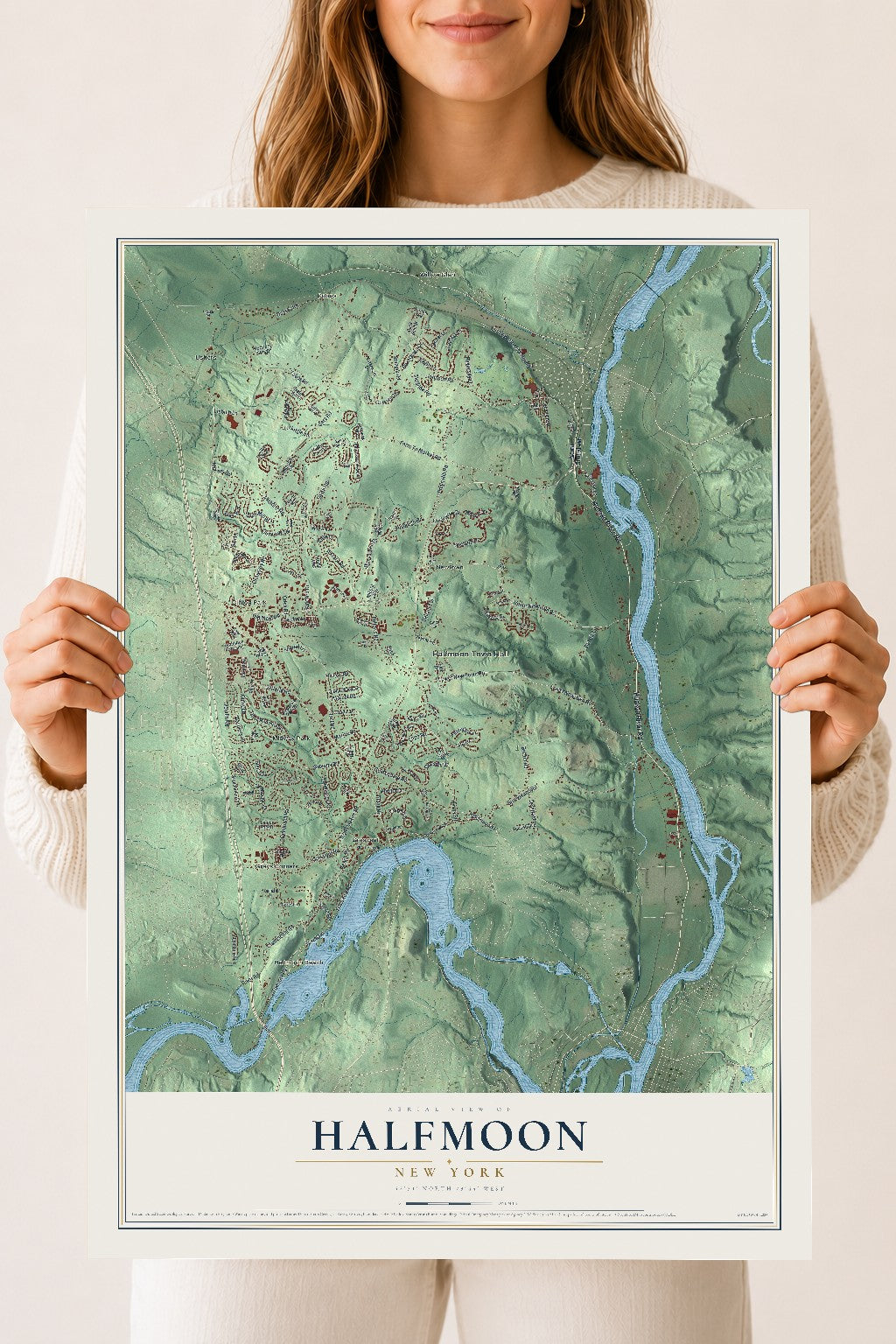 Halfmoon, New York map print, 18" x 24" Archival Matte Print mockup