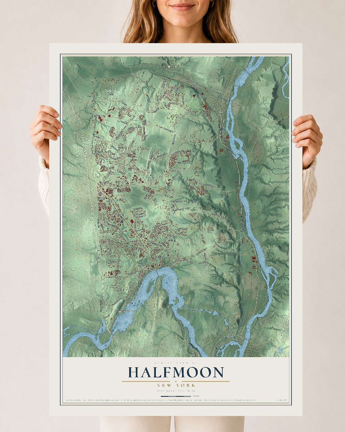 Halfmoon, New York map print, 24" x 36" Archival Matte Print mockup