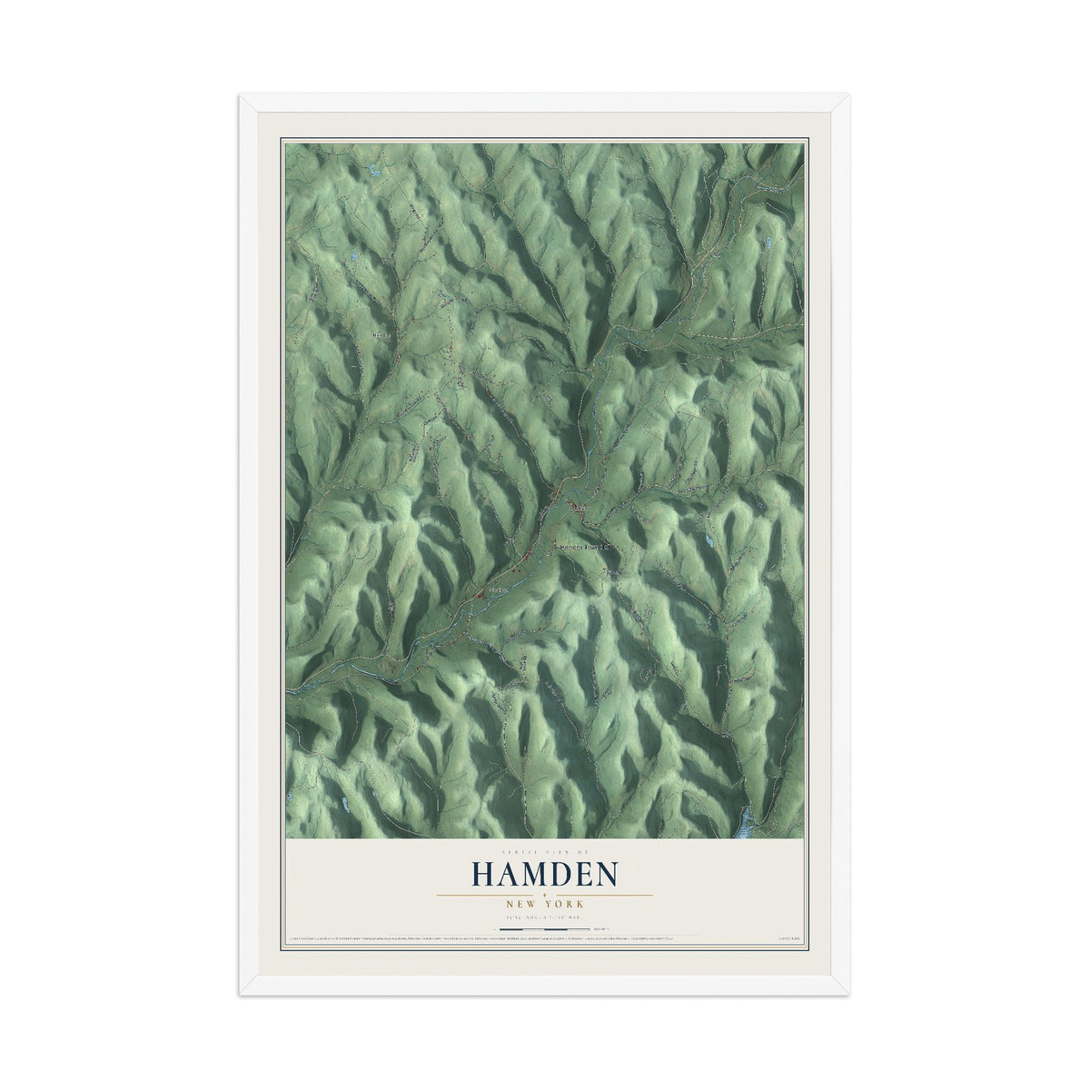Hamden, New York map print, 12" x 18" W/ White Ayous Wood Frame mockup