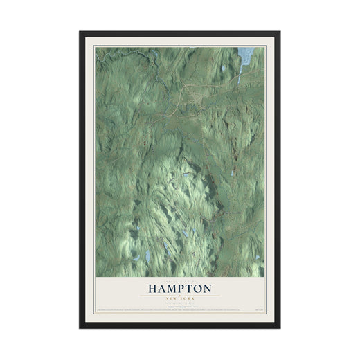 Map of Hampton, New York, 12 x 18 inch print in a black wood frame