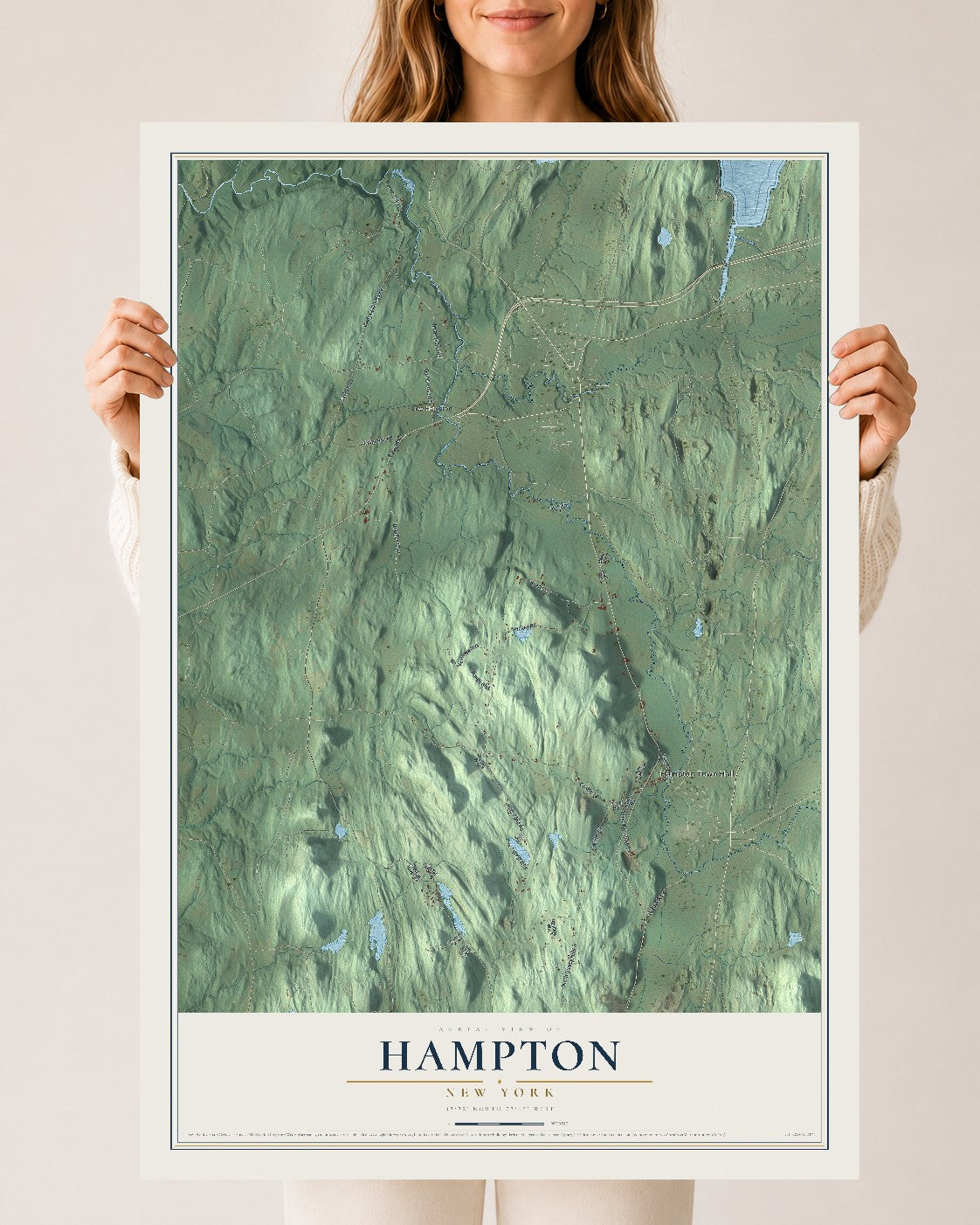 Hampton, New York map print, 24" x 36" Archival Matte Print mockup