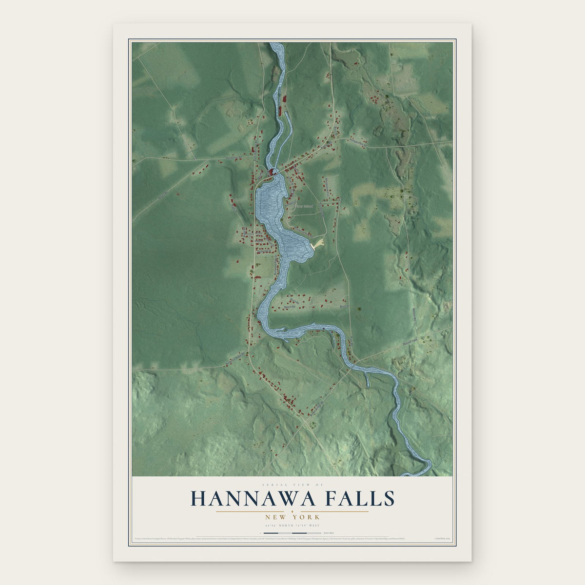 Hannawa Falls, New York map print, the full design