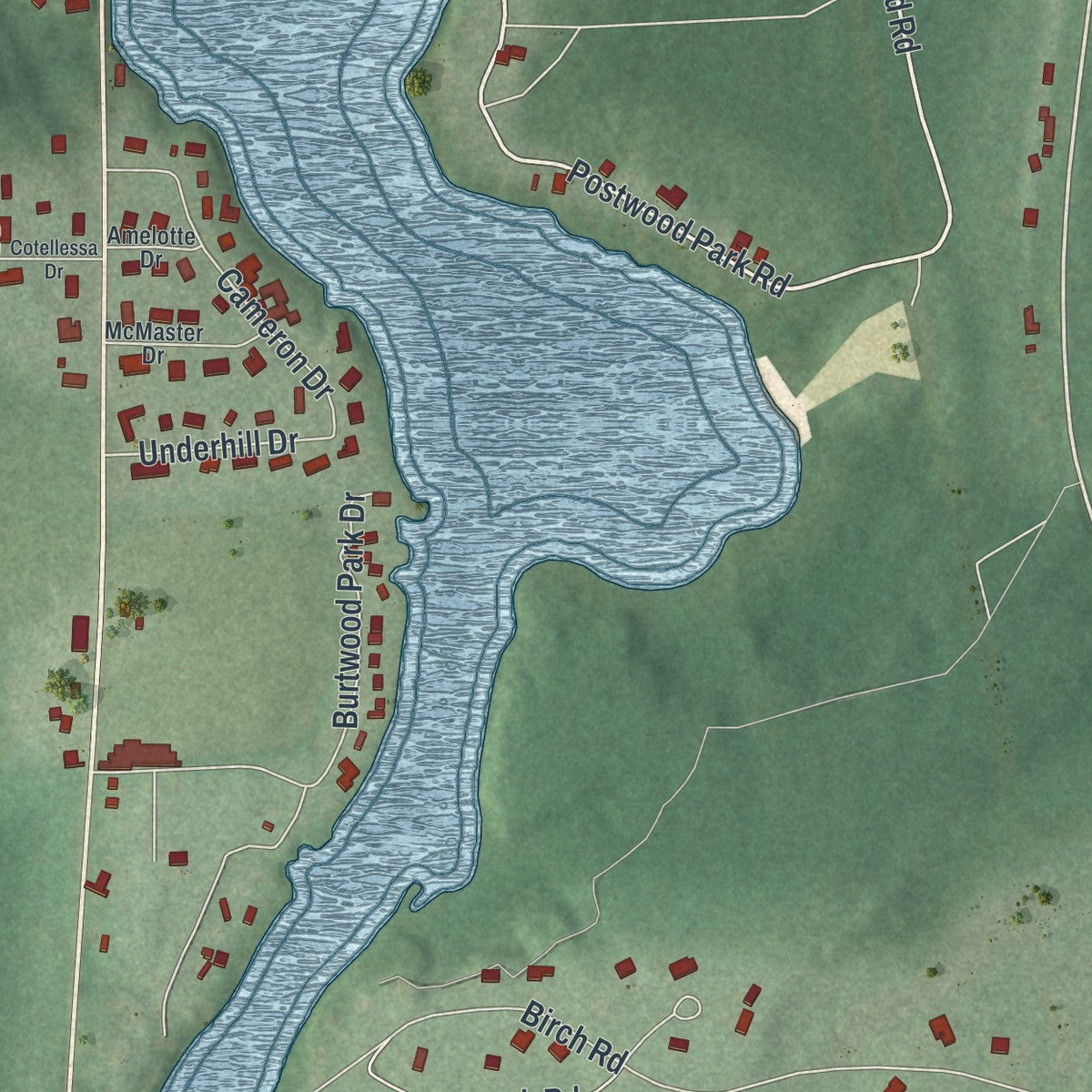 Close-up of the map of Hannawa Falls, New York print showing street and building detail