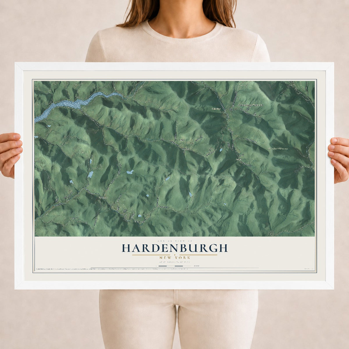 Hardenburgh, New York map print, 18" x 24" W/ White Ayous Wood Frame mockup