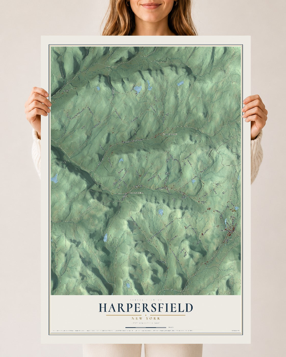 Harpersfield, New York map print, 24" x 36" Archival Matte Print mockup