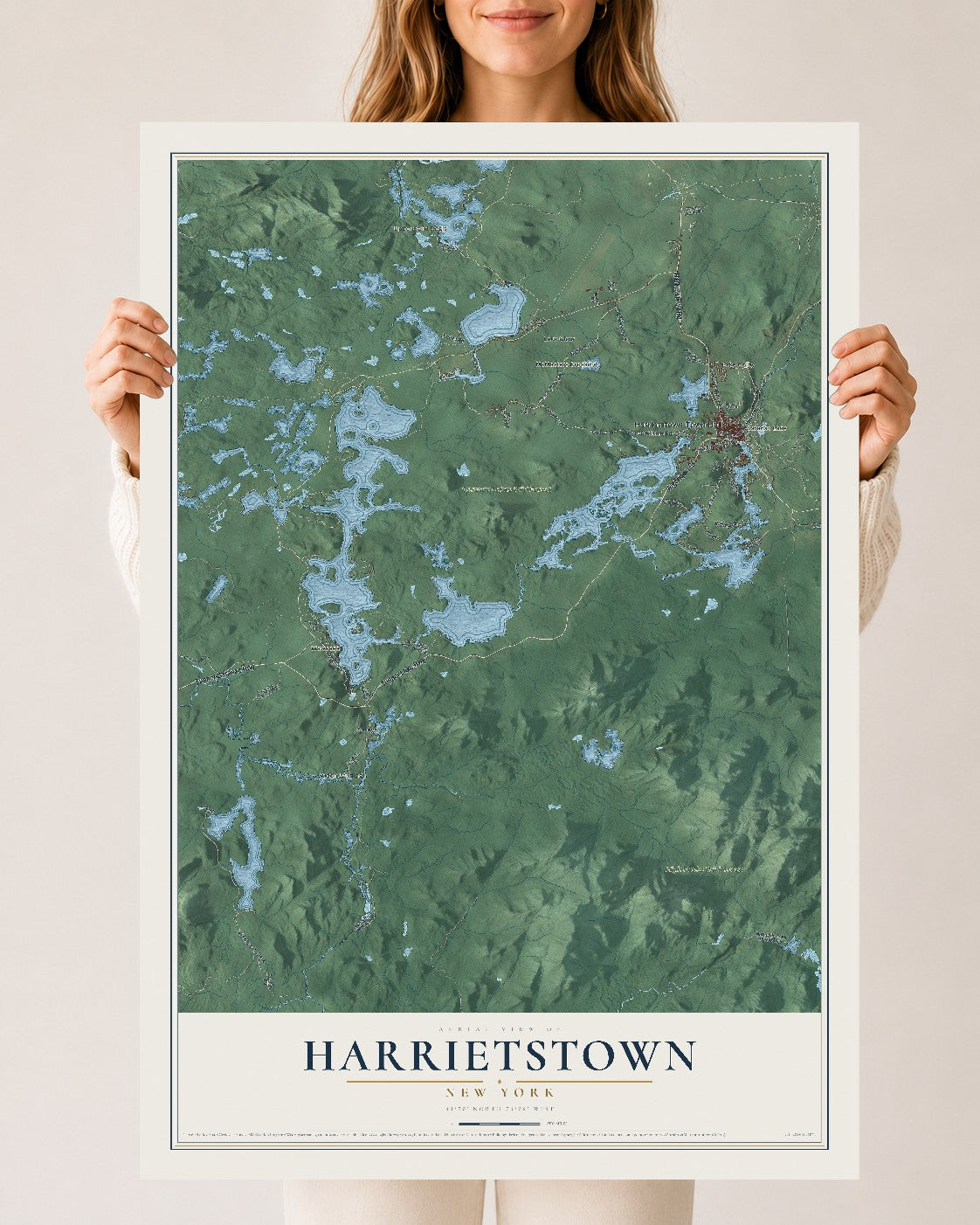 Harrietstown, New York map print, 24" x 36" Archival Matte Print mockup