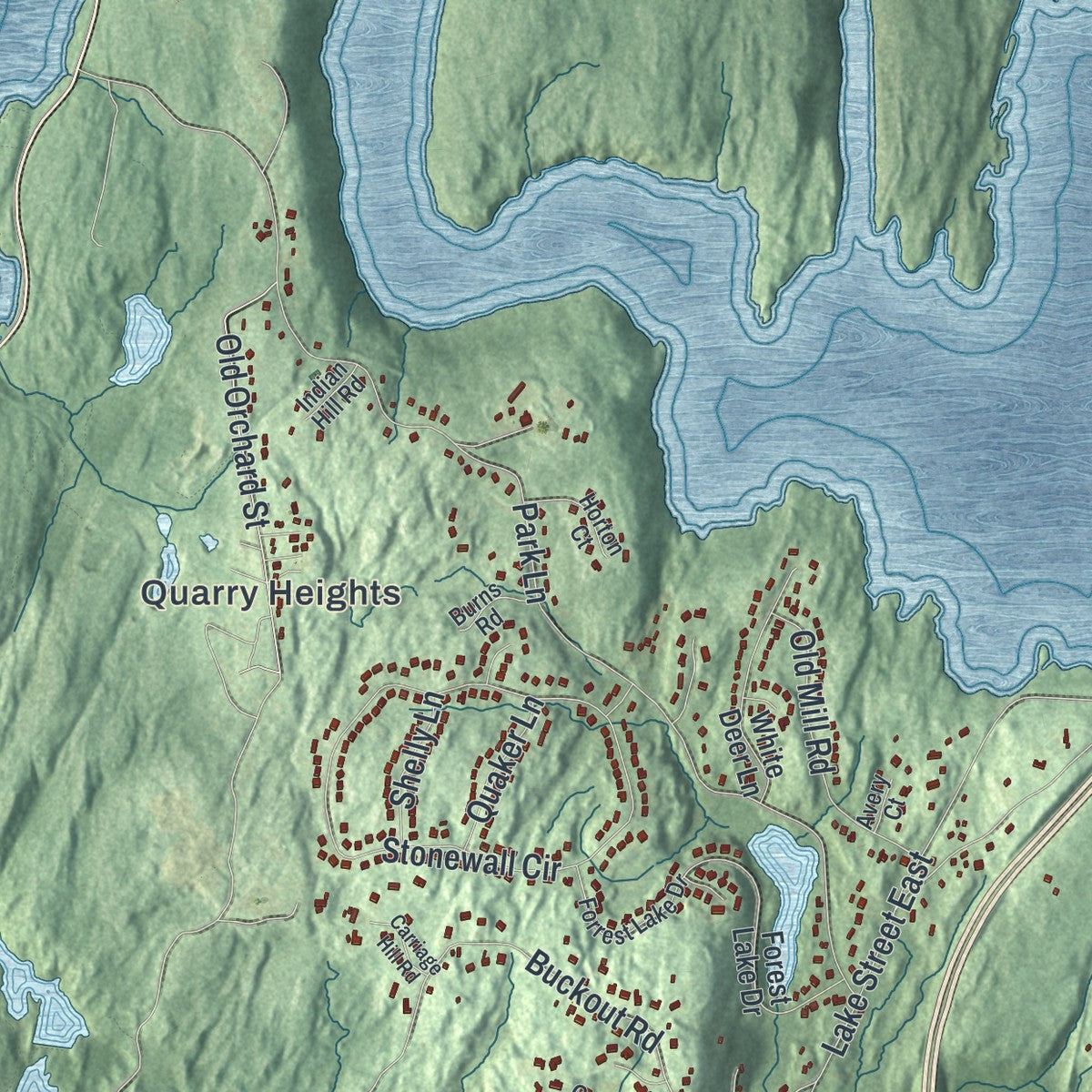 Close-up of the map of the Town of Harrison, New York print showing street and building detail
