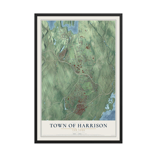 Map of the Town of Harrison, New York, 12 x 18 inch print in a black wood frame