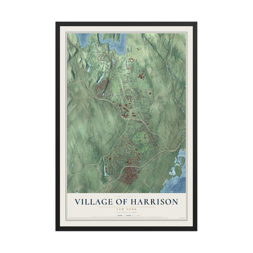 Map of the Village of Harrison, New York, 12 x 18 inch print in a black wood frame