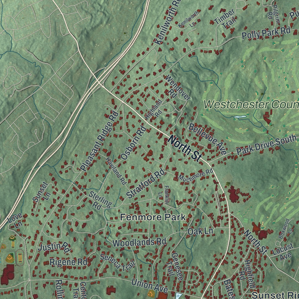 Close-up 2 of the Harrison, New York map artwork