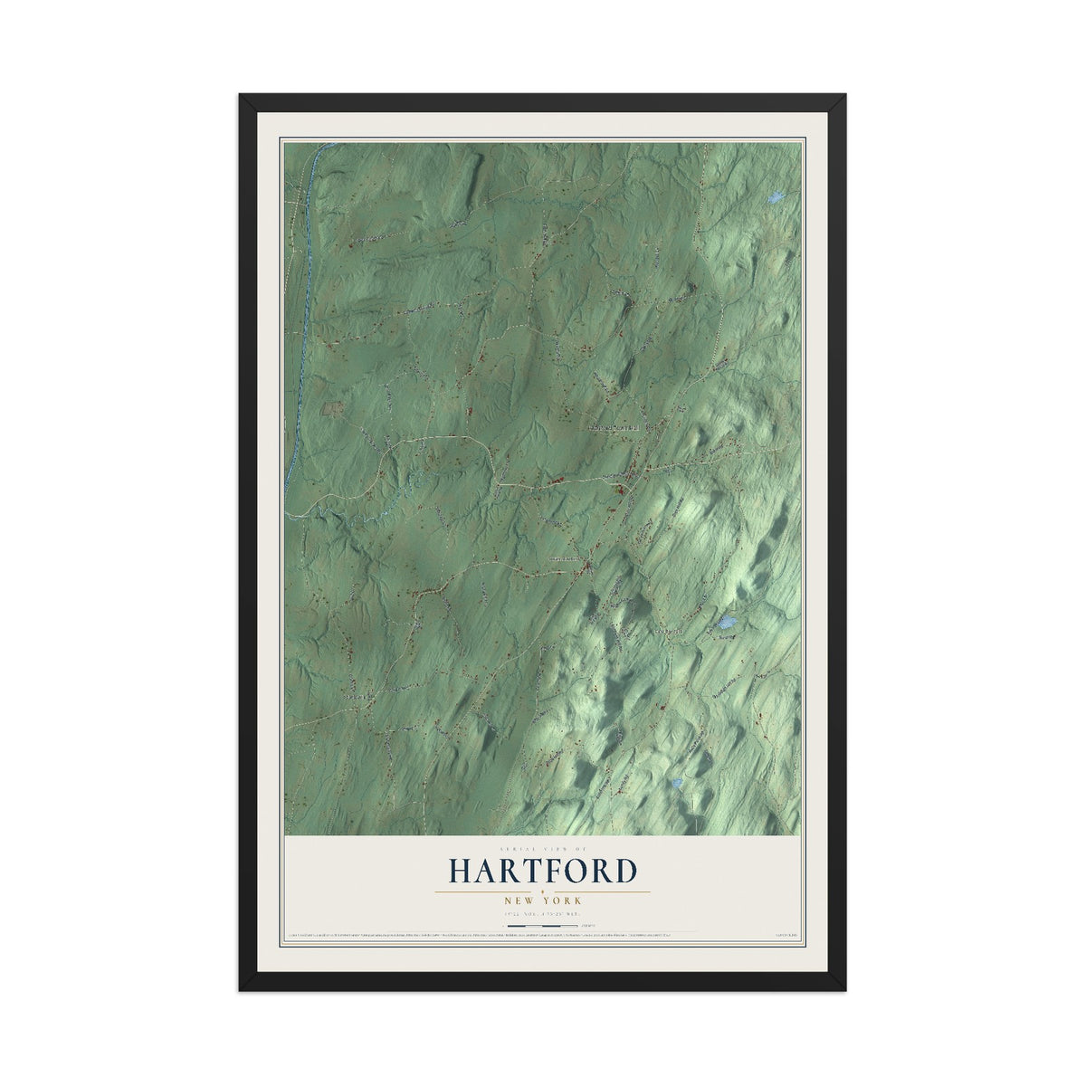 Hartford, New York map print, 12" x 18" W/ Black Ayous Wood Frame mockup
