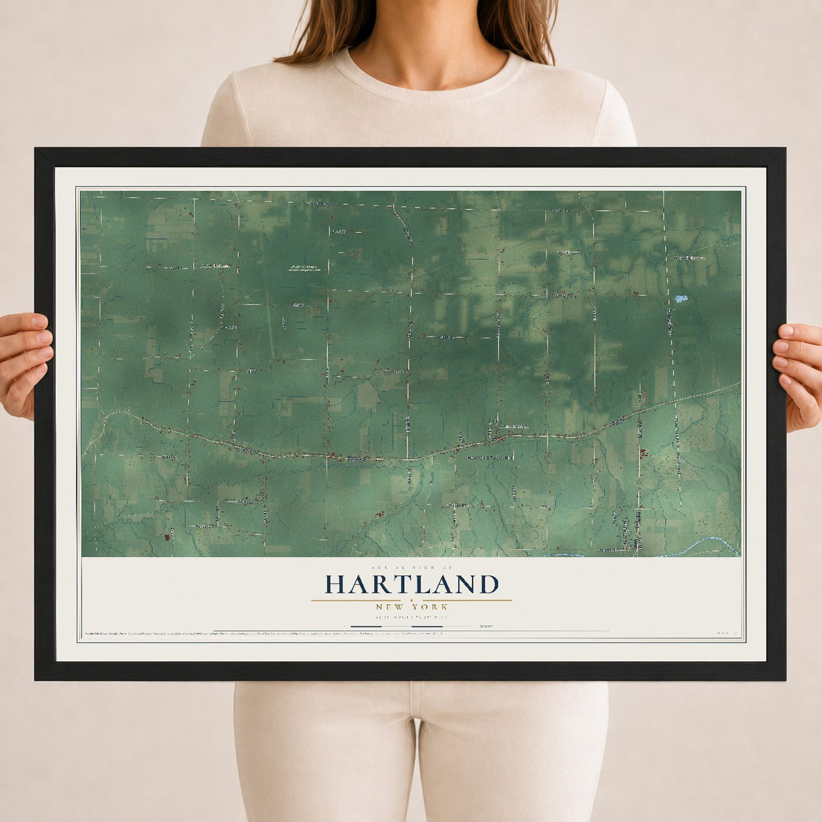 Hartland, New York map print, 18" x 24" W/ Black Ayous Wood Frame mockup