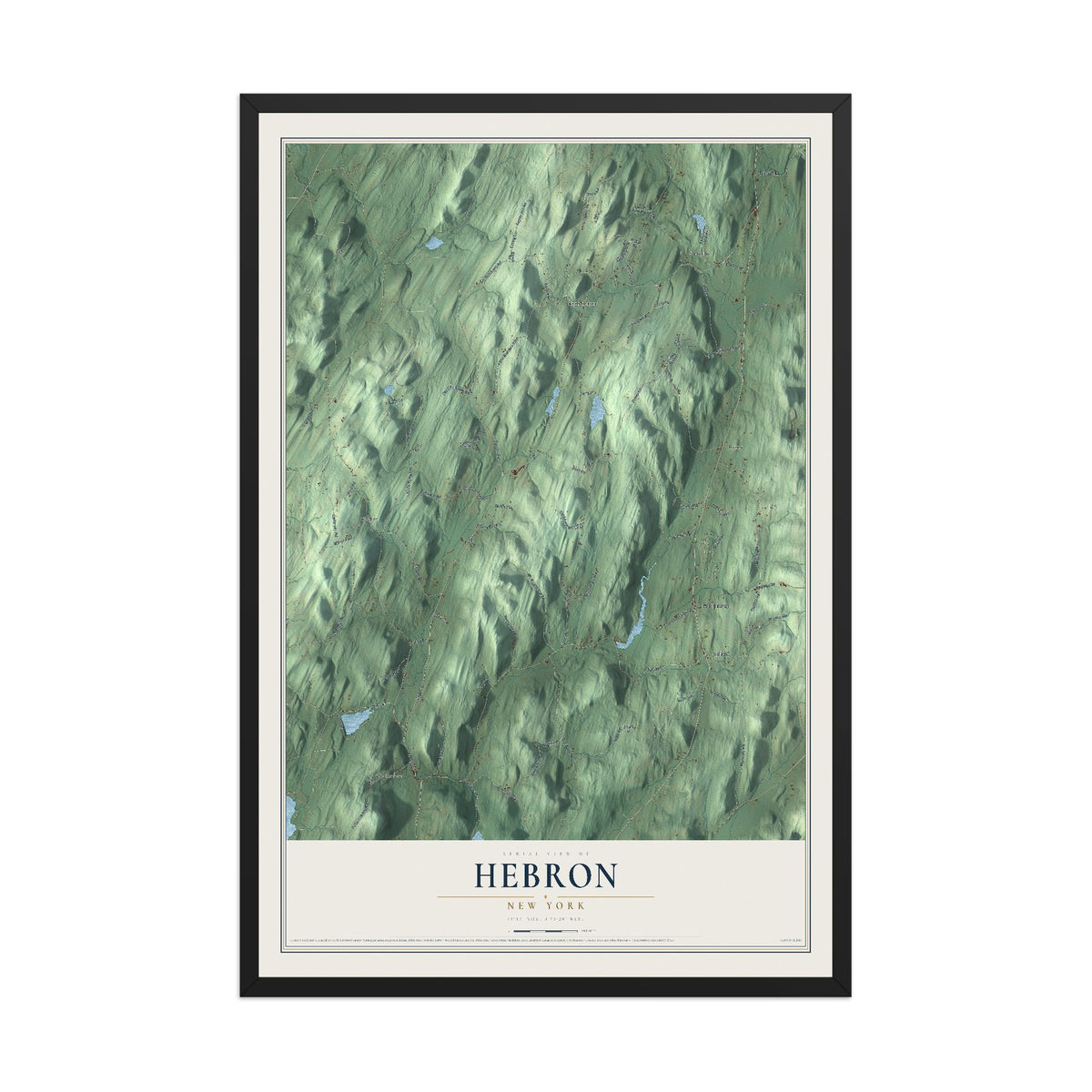 Hebron, New York map print, 12" x 18" W/ Black Ayous Wood Frame mockup