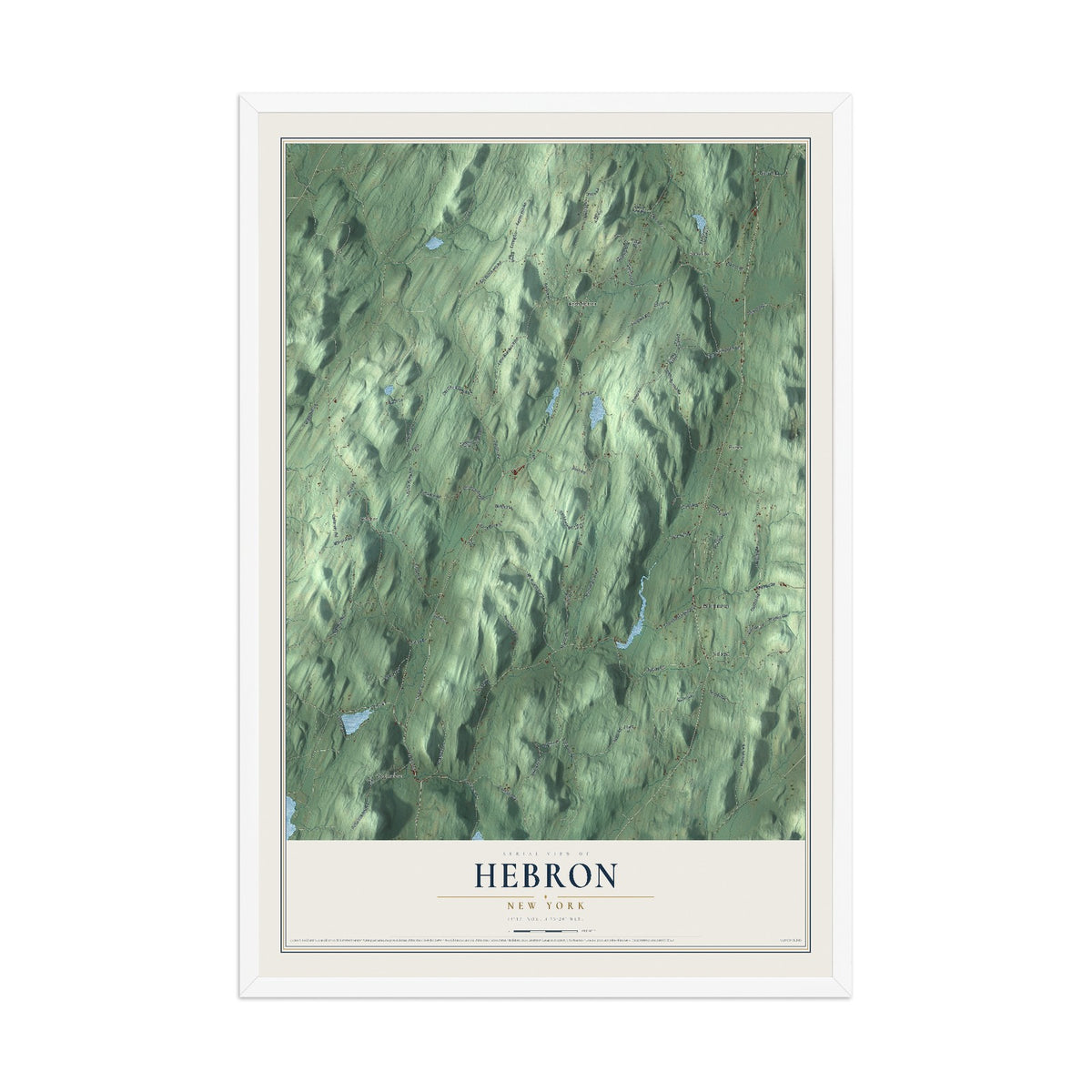 Hebron, New York map print, 12" x 18" W/ White Ayous Wood Frame mockup